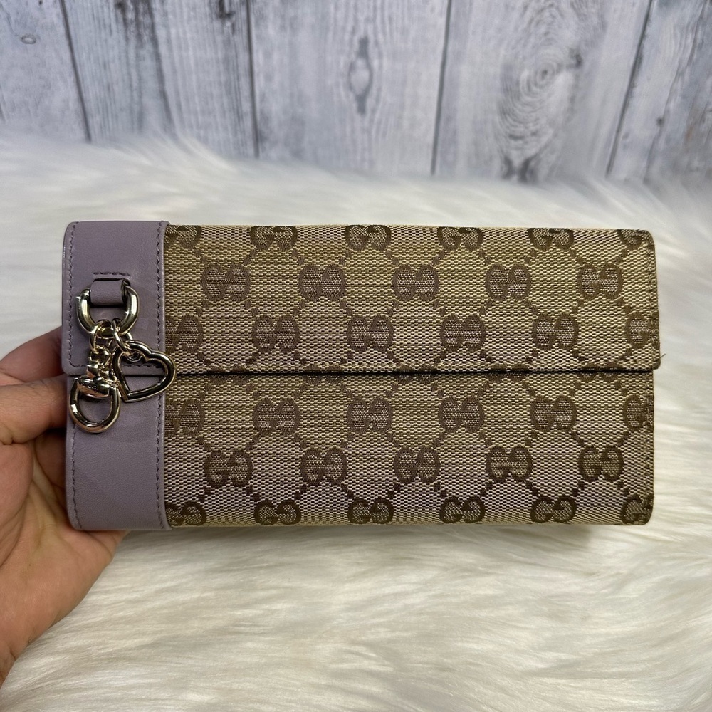 GUCCI gg horsebit canvass long wallet in lavender